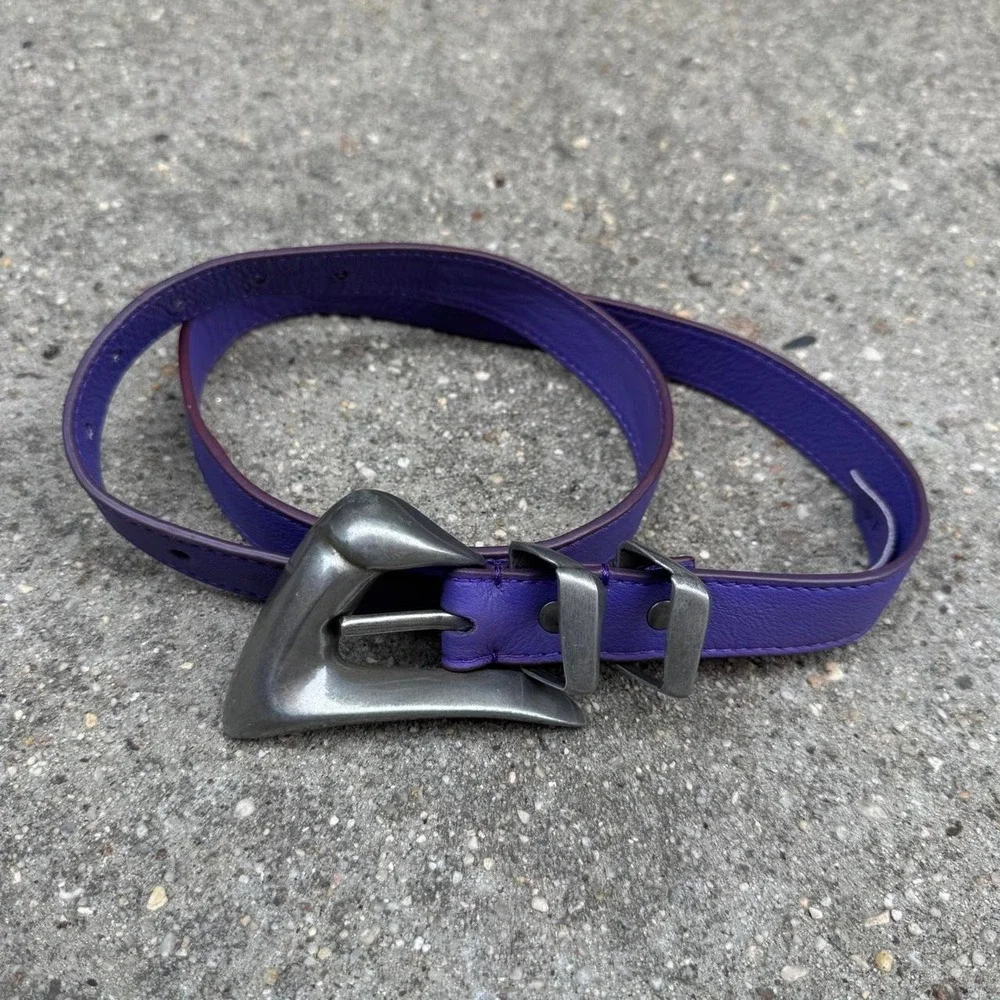 Free People Purple Leather Belt Women's Size S/M Silver Buckle Waist Boho Indie